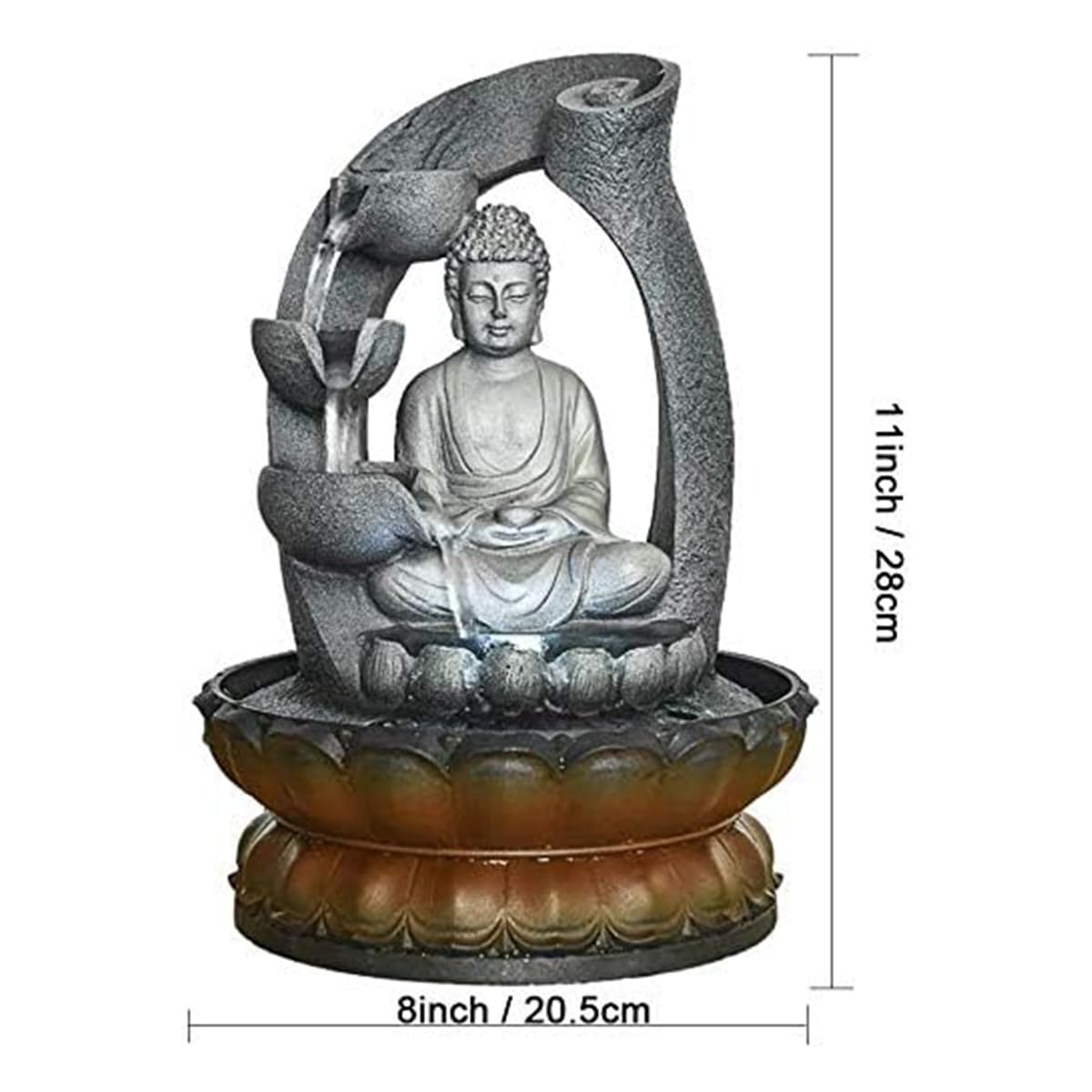 Buddha Tabletop Waterfall Fountain Meditation Relaxing Indoor Decoration (Grey 2)