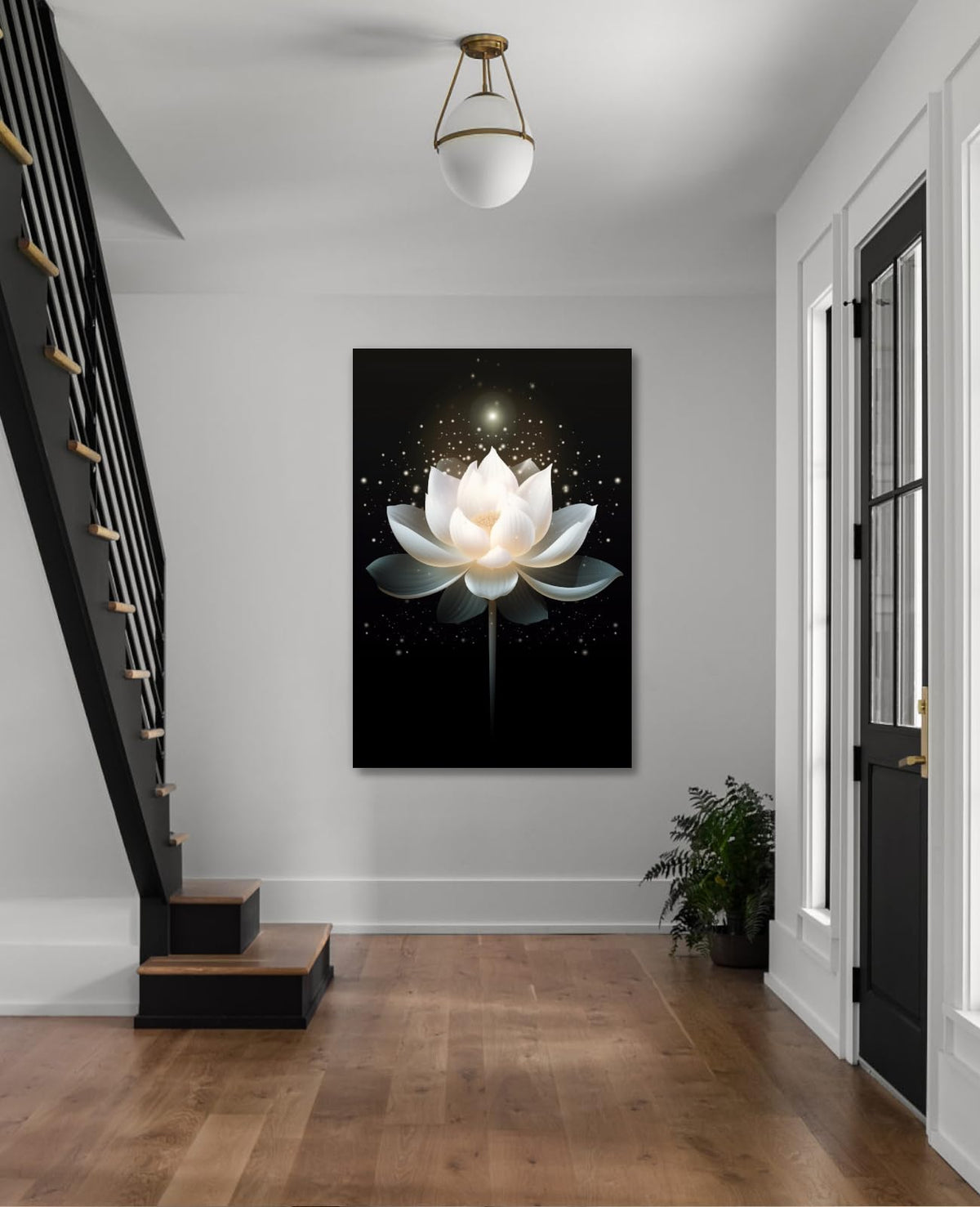 Zen Wall Art Lotus Wall Decor Black Painitng Canvas Canvas Prints Flower Blossom Pictures Spirtual Meditation Artwork for Yoga Room Living Room Office Home Framed (18"L x 12"W / J - Black and White Lotus)