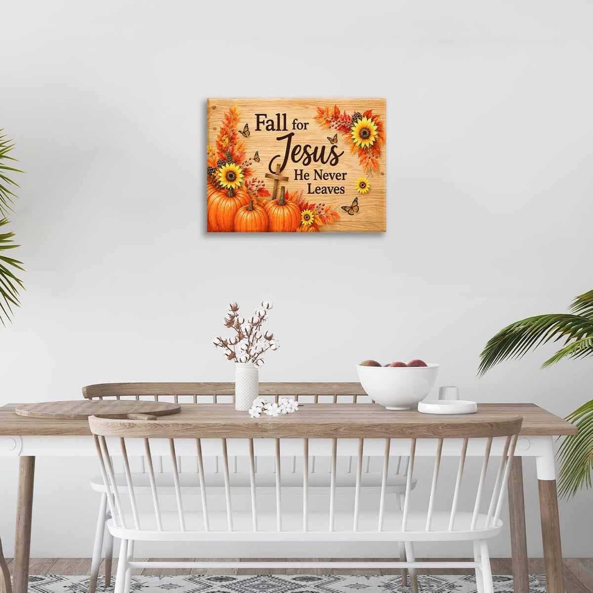 Fall Wall Art Christian Jesus Canvas Wall Decor Pumpkin Pictures Christ Paintings Prints Religious Bible verse Artwork Framed Decorations For Church Prayer Room Bathroom Bedroom Living Room Gifts 24" x 20" (Fall Jesus / 24"L x 20"W)