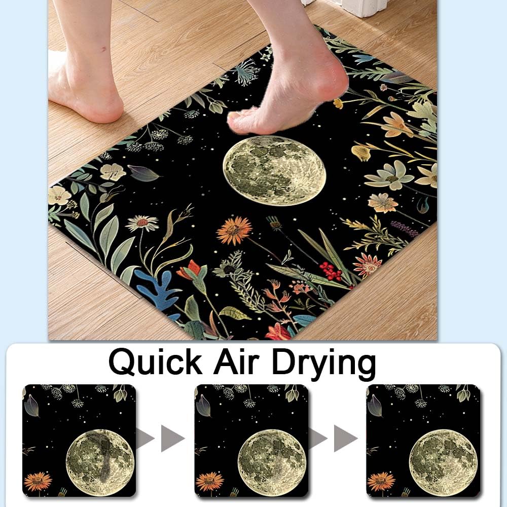 Bath Mat Bathroom Rug (Moon Surrounded By Wildflowers- / 16 x 24 inches)