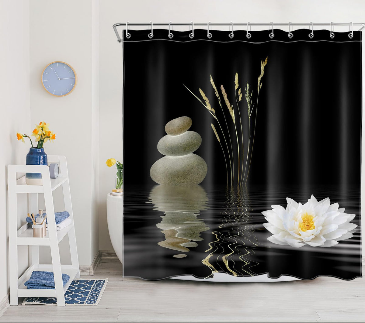 Asian Zen Stone Shower Curtain (Black / 72"W x 72"L (Pack of 1))