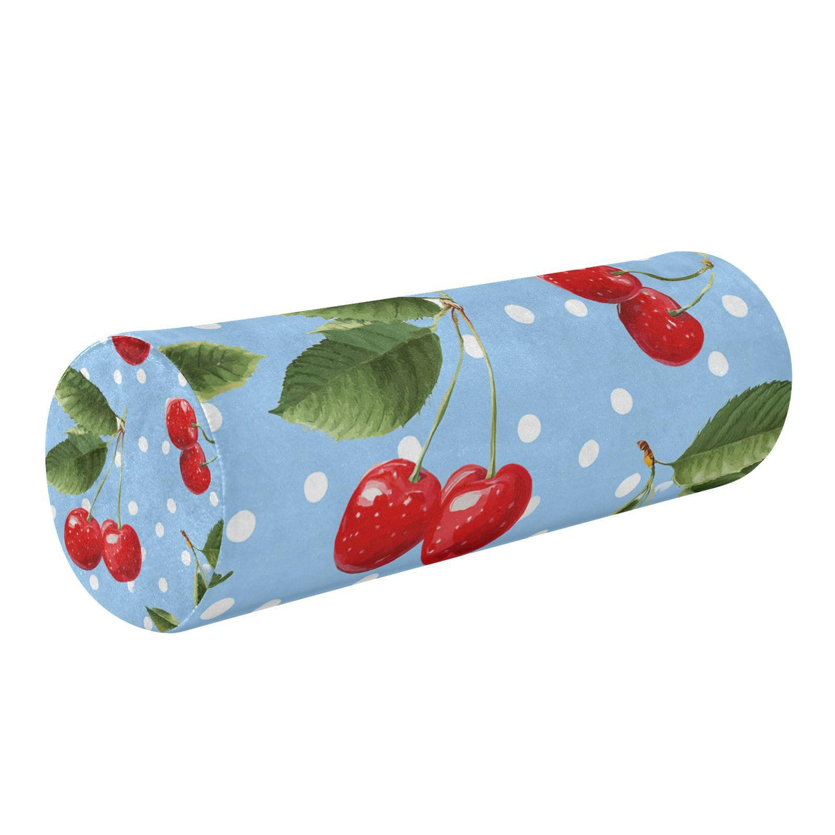 Light Blue Dots Red Cherry Neck Roll Pillow Bolster Round Health Memory Foam Long Cervical Cylinder Pillows with Removable Washable Cover for Body Bed Legs Back Yoga (Light Blue Dots Red Cherry)