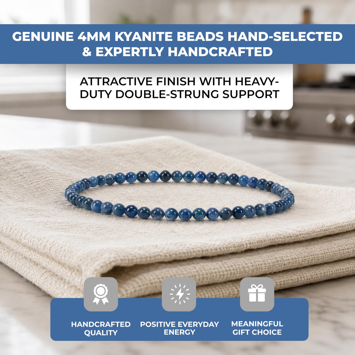 Kyanite Bracelet 4mm Beaded Bracelet (Kyanite / Medium)