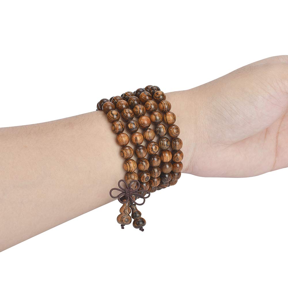 mala beads bracelet 108 8mm Beaded Necklace sandalwood elastic (Gourd - 8mm Tiger Wood)