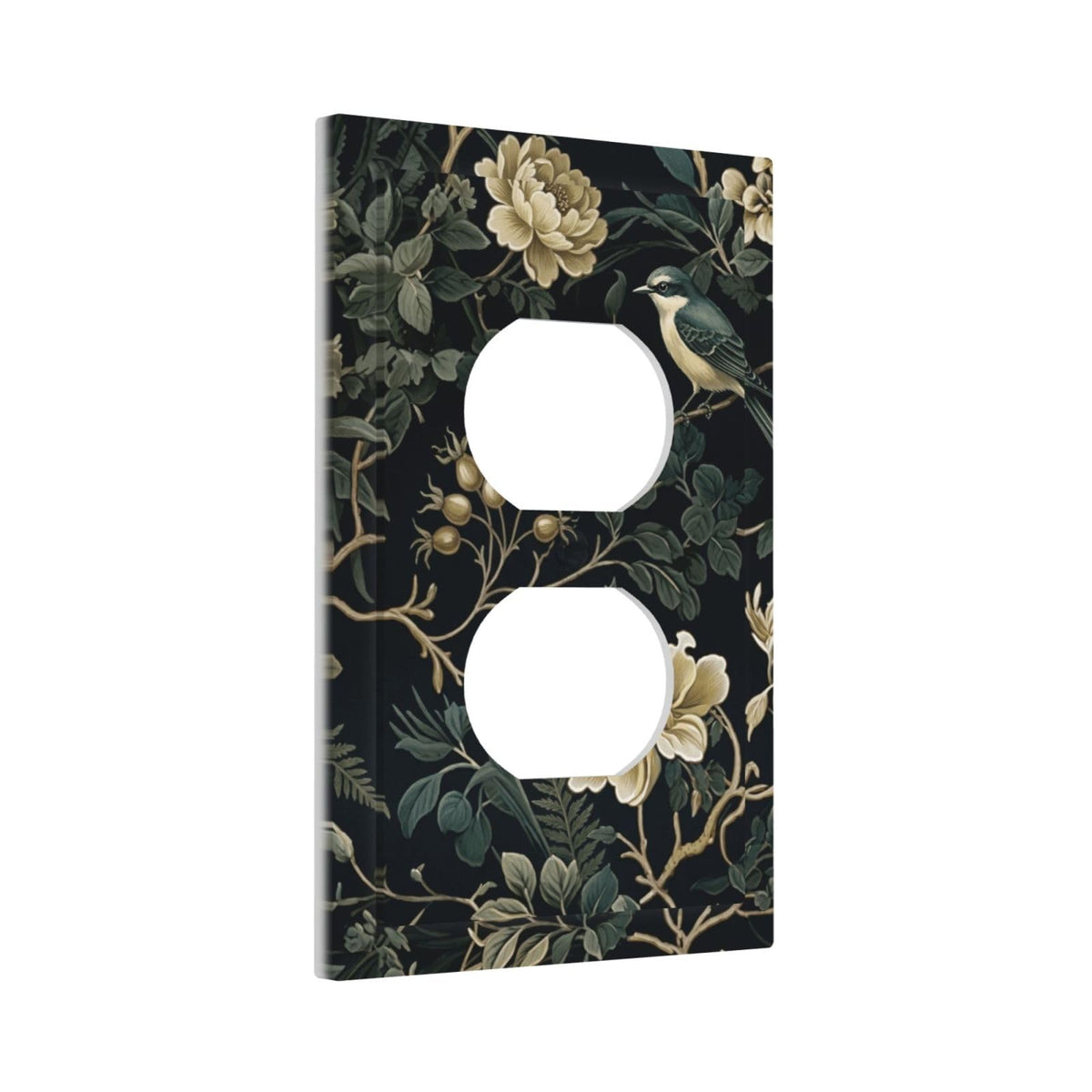 Decorative Boho Floral Bird Leaf 1 Gang Receptacle Outlet Cover (Spring Black Boho Floral Leaf / 1-Gang Duplex Mid)