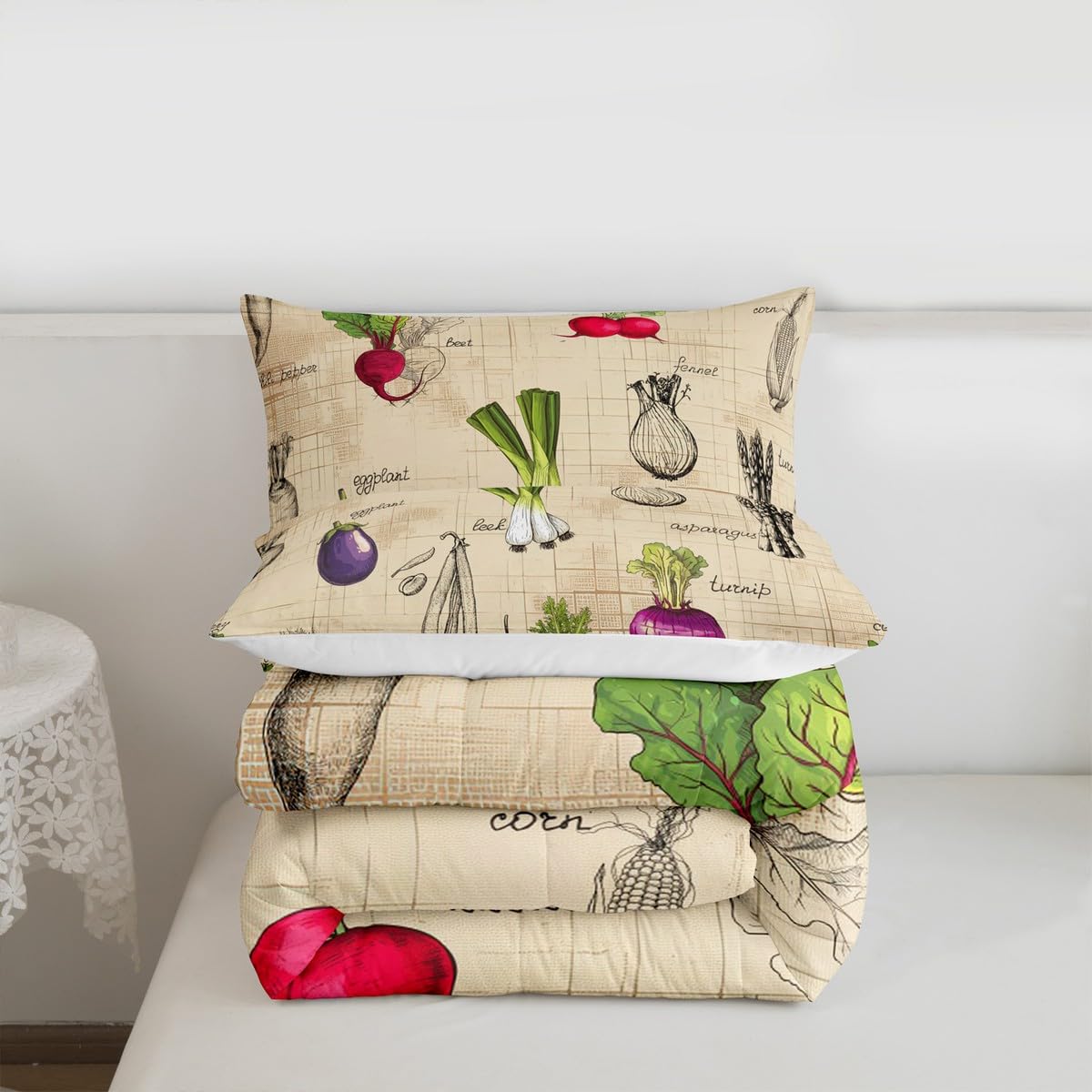 Vegetable Pillowcase Full Size 3 Pieces for Boys Girls Kids Teens (Multi 06 / Full)