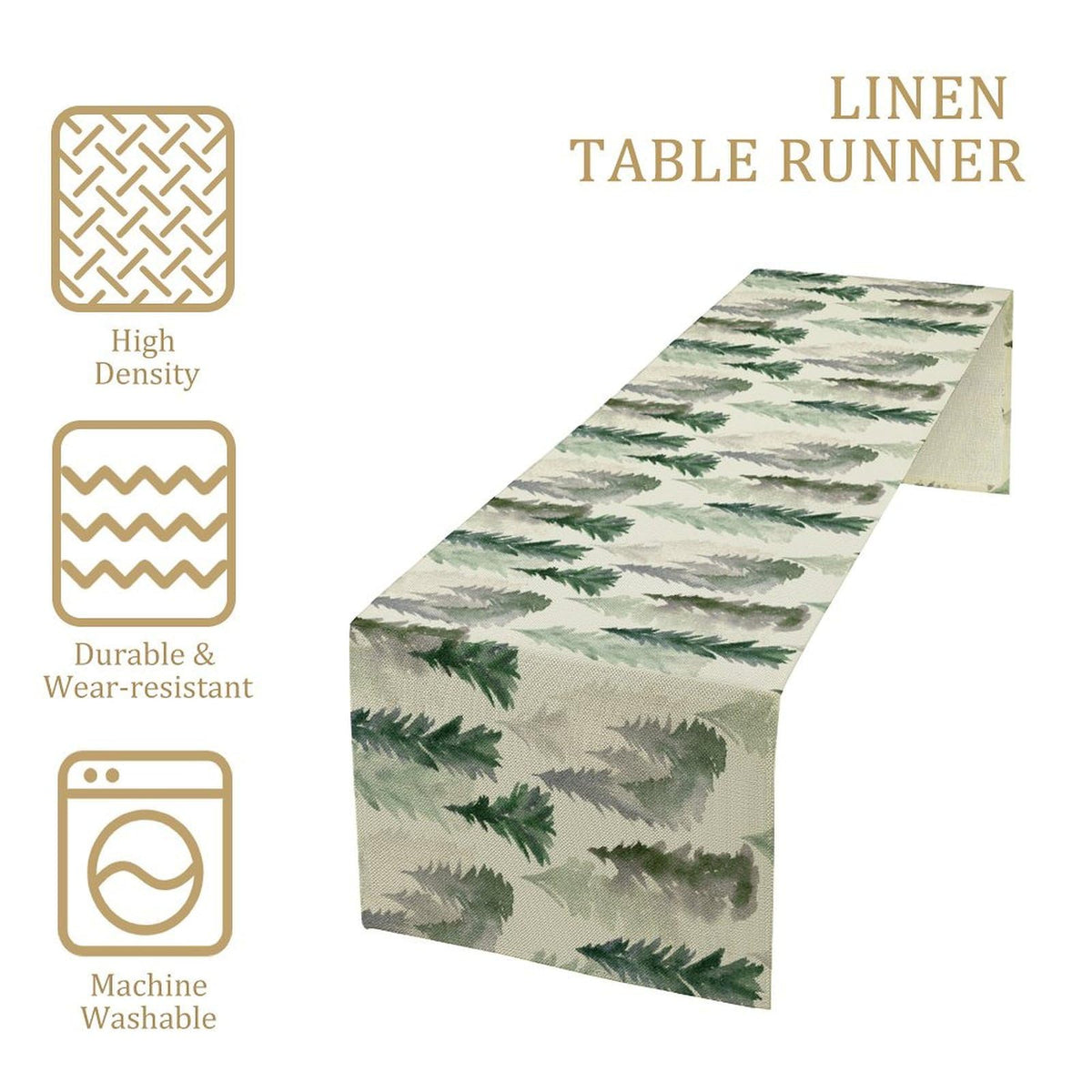 Green Forest Tree Table Runner Watercolor Fantasy Magical Woodland Landscape Nature Botancial for Tabletop Party Holiday 13x90 inch (13x90inch / Forest-2)