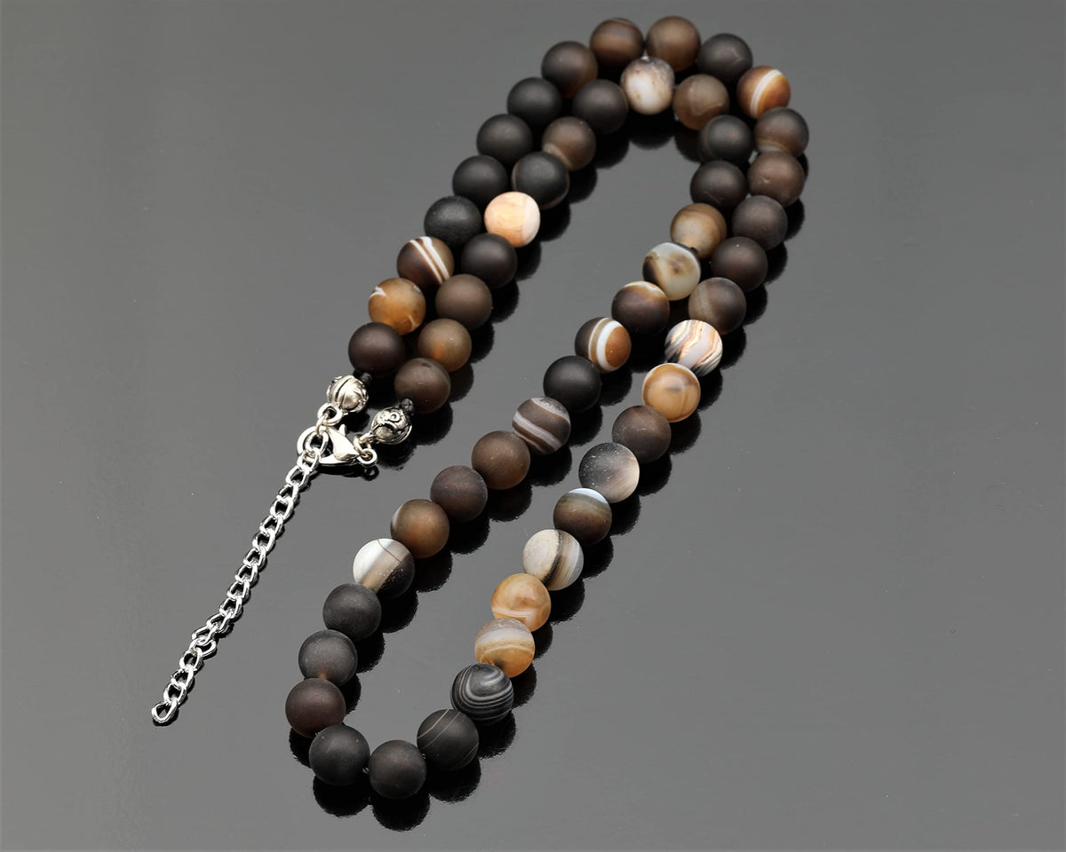 Natural Matte Brown Agate Beaded Choker Necklace (Matte Brown Agate / 30 Inches)