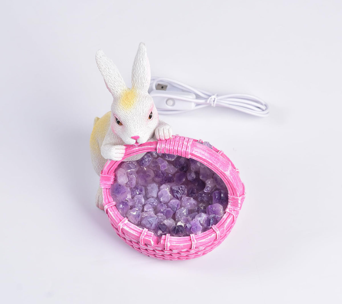 Amethyst Rabbit Crystal Night Light Ceramic Decor Lamp (Amethyst Basket)