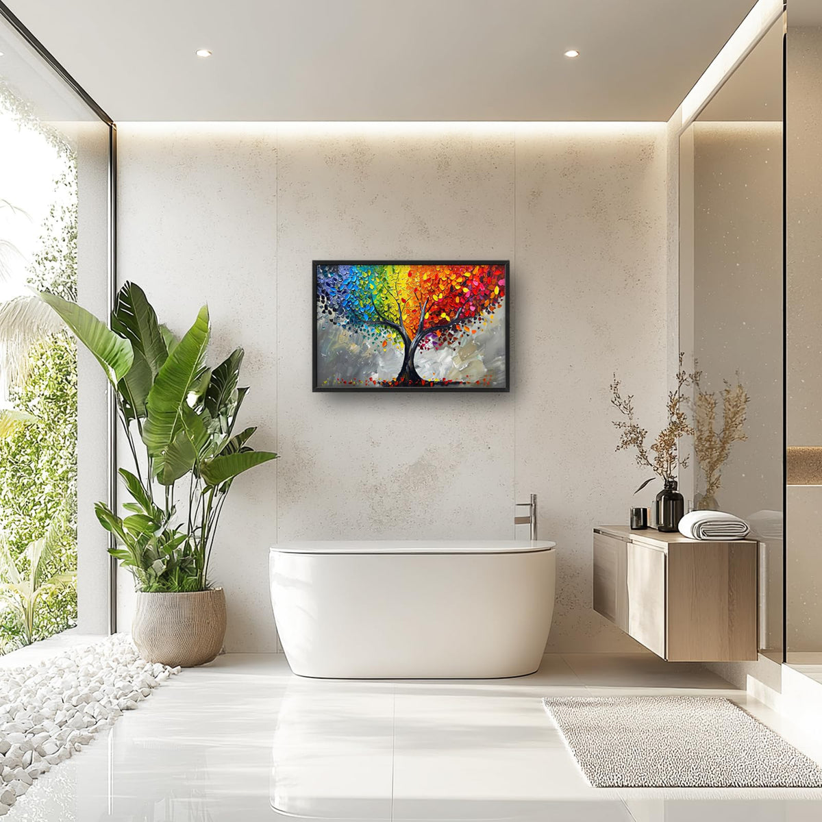 Tree of Life Large Wall Art Colorful Tree Framed Wall Decor for Living Room Modern Abstract Canvas Pictures Painting Bedroom Dining Room Office 24"x36" (Colorful Tree of Life / 36"L x 24"W)