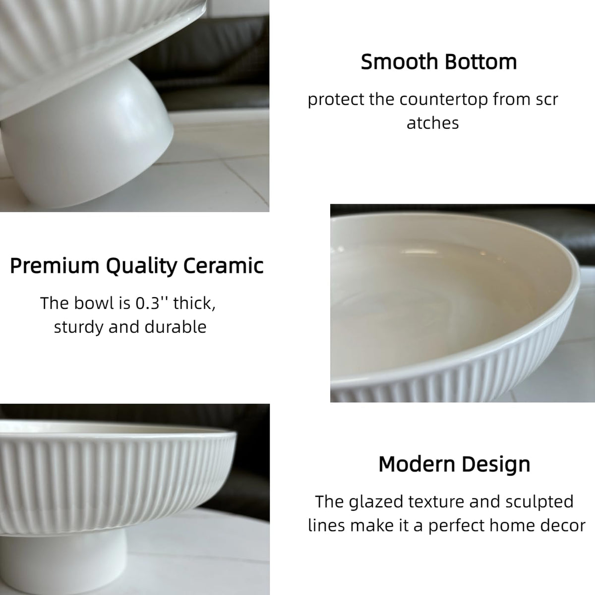 11" Ceramic Fruit Bowl for Kitchen Counter (White)