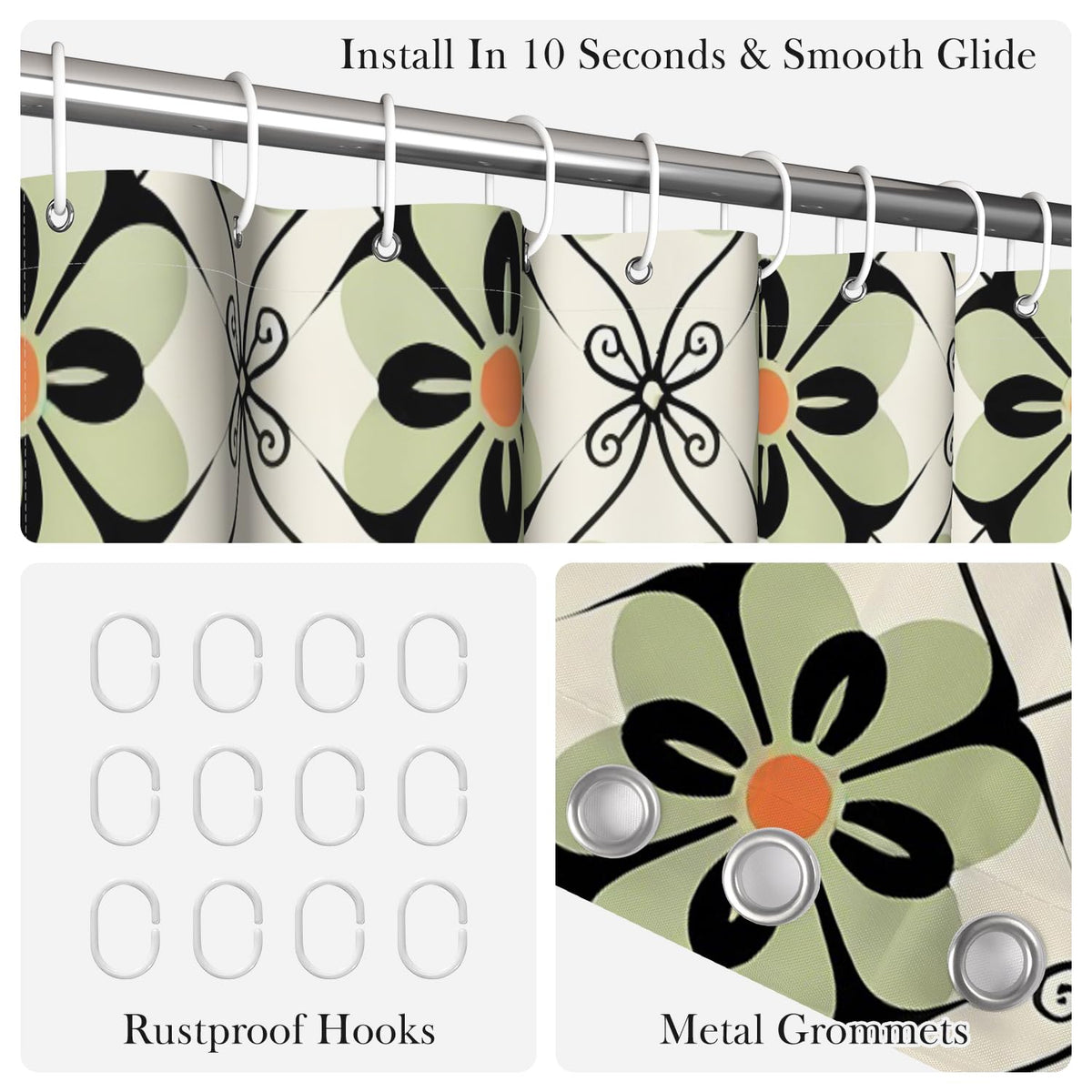 Retro Floral Shower Curtain 72x78 Inch (Fresh Flowers / 72"W x 78"L (Pack of 1))