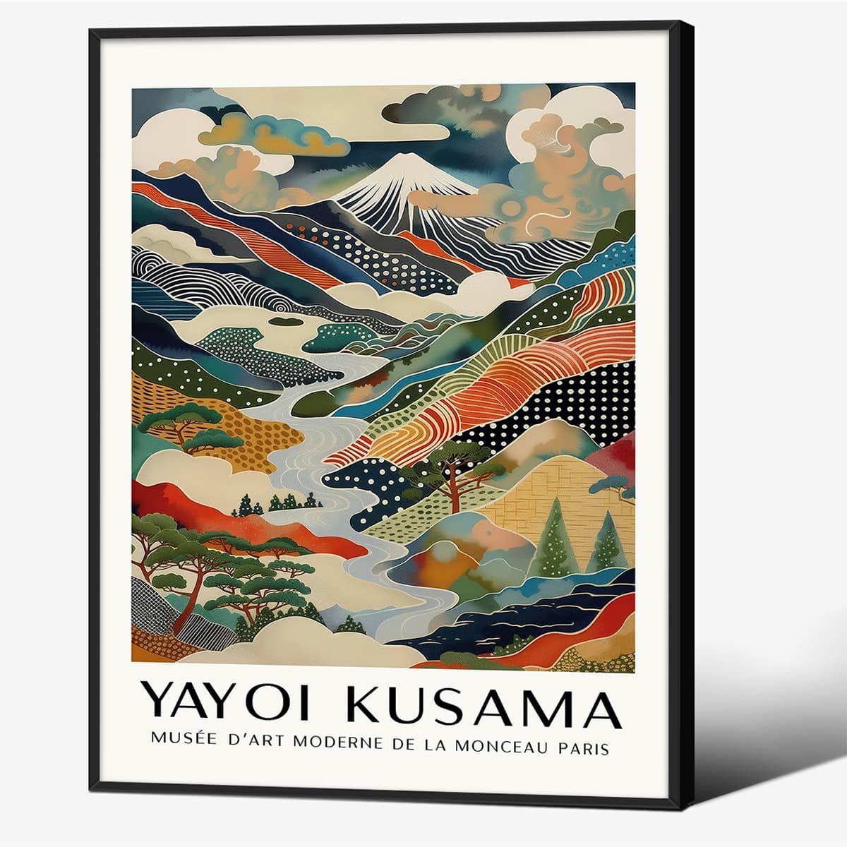 Black Framed Wall Art Yayoi. Kusama Posters Vintage Japanese Canvas Prints Mount Fuji Landscape Pictures Modern Nature Mountain Artwork 8x10 inch for Living Room Bedroom Office Gallery Decor (Black Framed / Japanese Art 011 / 10"L x 8"W)