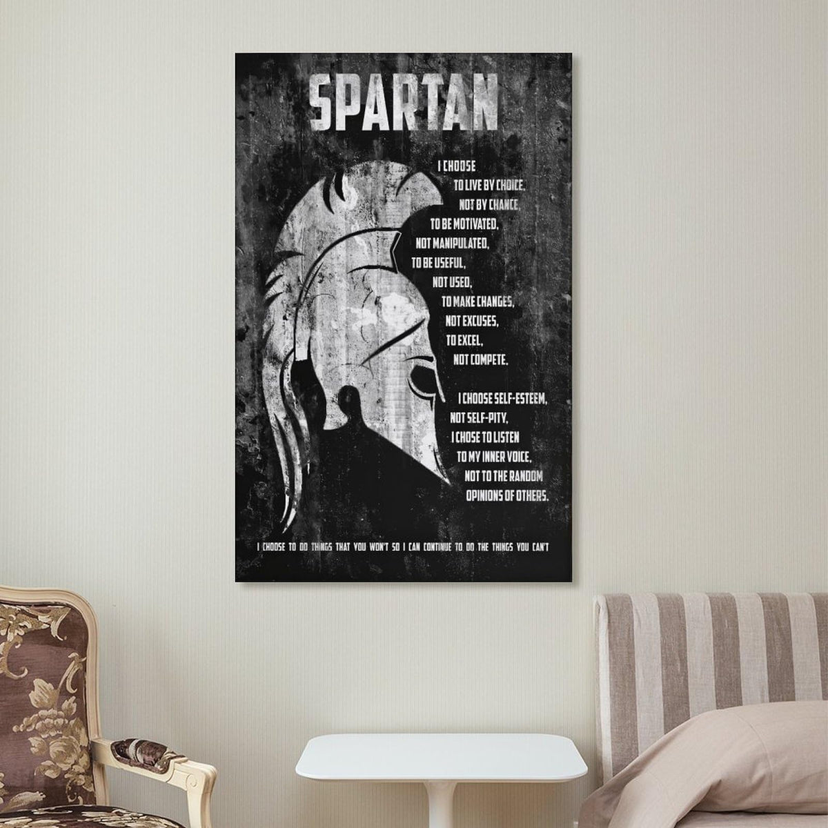 Spartan Motivational Quote Canvas Printing Wall Art Prints Wall Decor Posters Black White Distressed Helmet Philosophy Nordic Living Room Bedroom Office Gym Decor 24x36inch (style-20 / 24x36inch(60x90cm) Unframe)