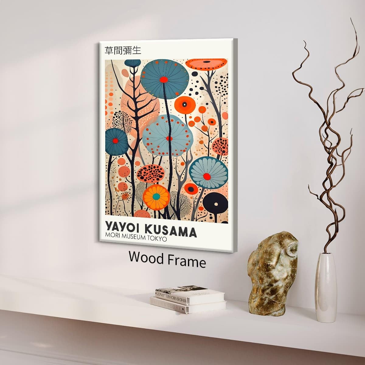 Yayoi. Kusama Framed Canvas Wall Art Vintage Japanese Painting Posters Tokyo Aesthetic Prints Infinity Dots Picture Modern Ukiyo (Wrapped Canvas / Japanese Art 009 / 10"L x 8"W)