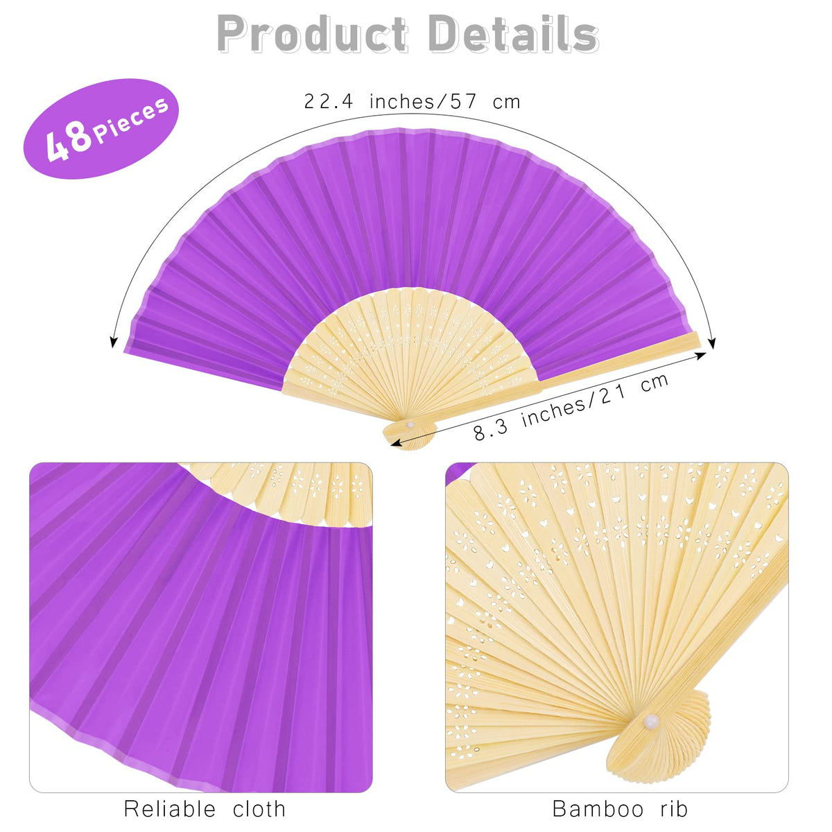 48 Pcs Handheld Fans Silk Folding Fan (Assorted Colors)