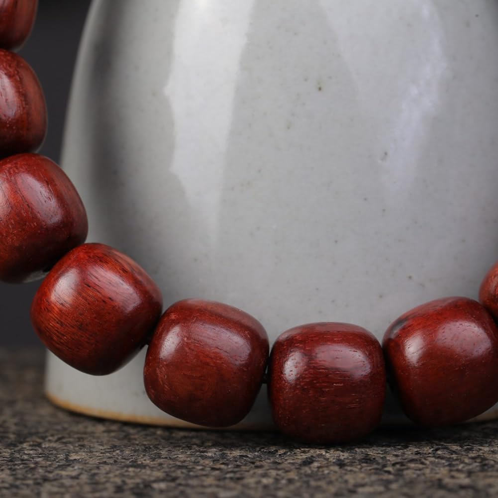 Unisex Natural African Blood Red Sandalwood Prayer Beads Tibetan Buddhism Mala Bracelet Necklace (12mmx12mmx15 Beads)