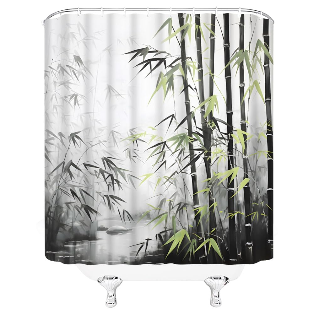 Bamboo Shower Curtain (Green Black / 70"W x 70"L (Pack of 1))
