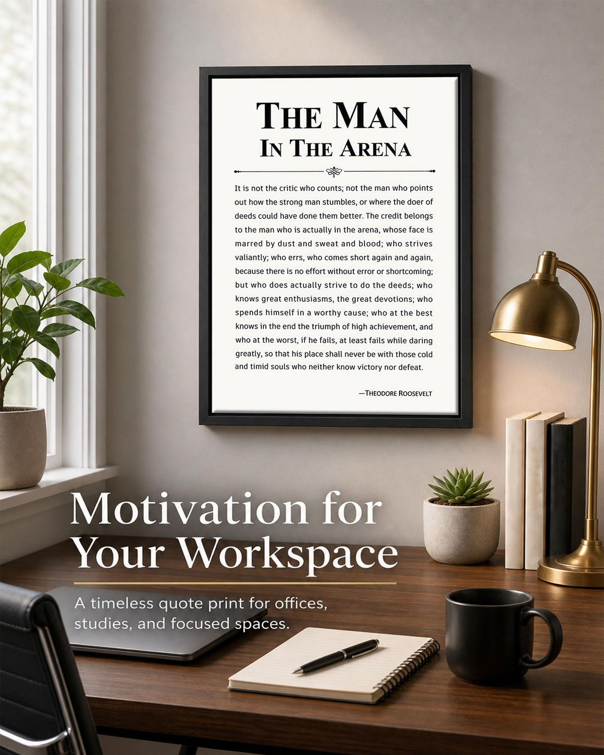 The Man in The Arena Framed Inspirational Canvas Wall Art 16×24 Inch (Framed Inspirational / 24"L x 16"W)