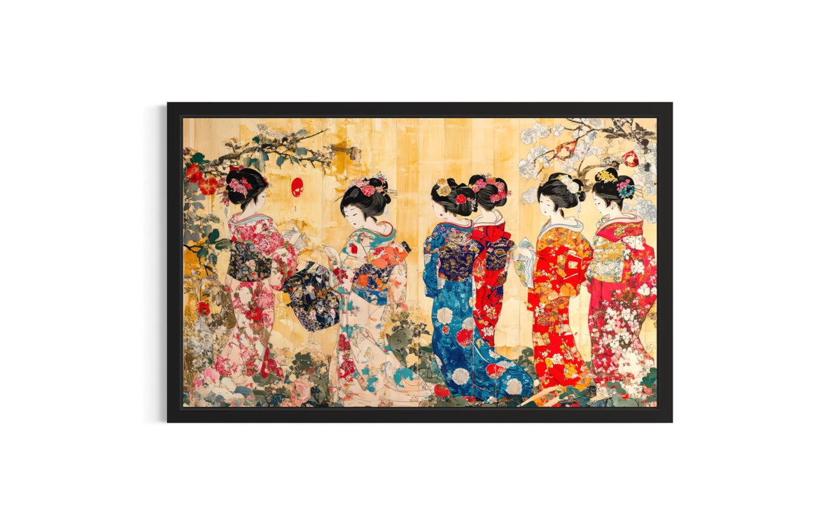 Kimono Patterns Black Framed Wall Art Print Poster (Kimono Patterns / 14"L x 11"W)