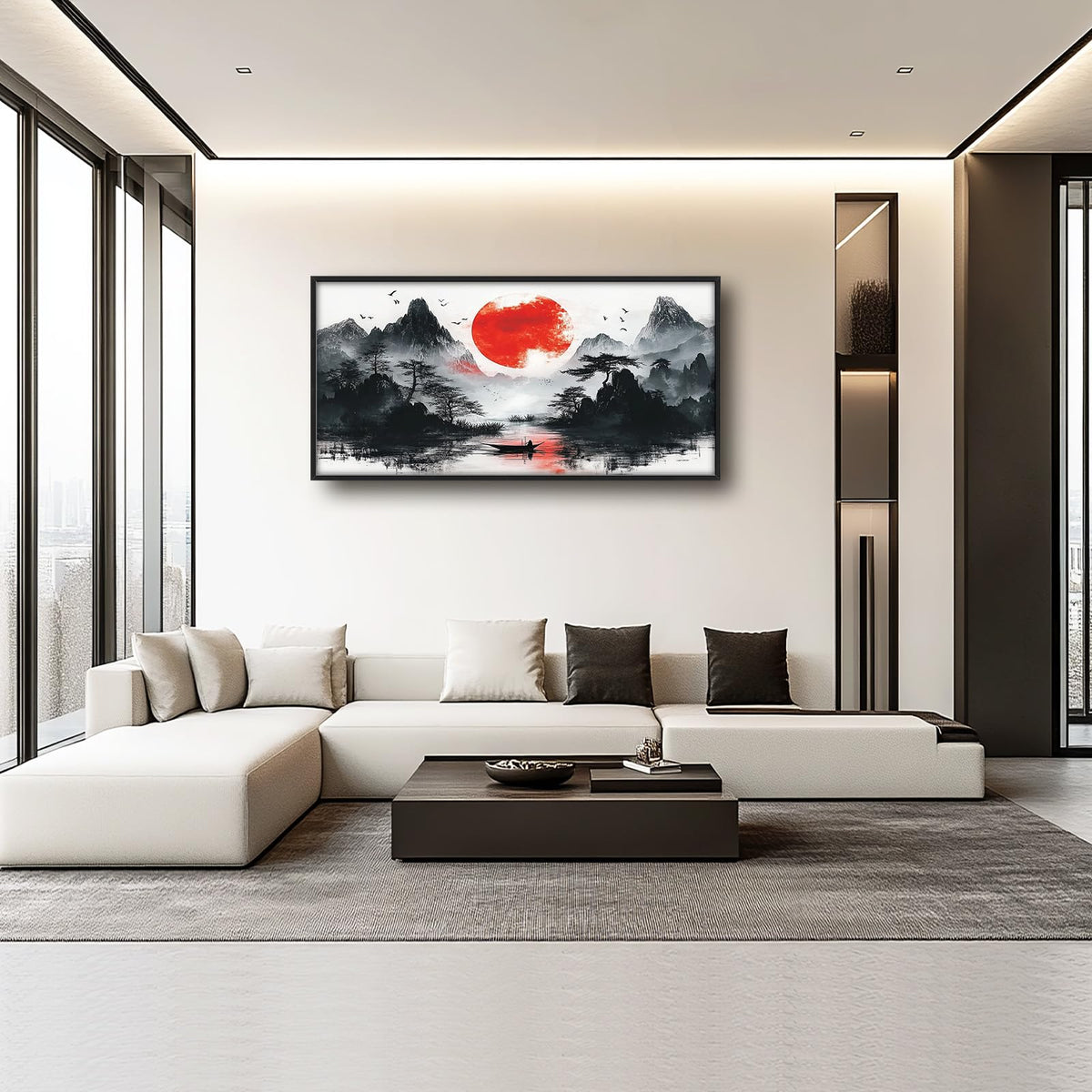 Large Framed Japanese Mountain Wall Art Asian Landscape Art 60"x30" (mountain / 60"L x 30"W)