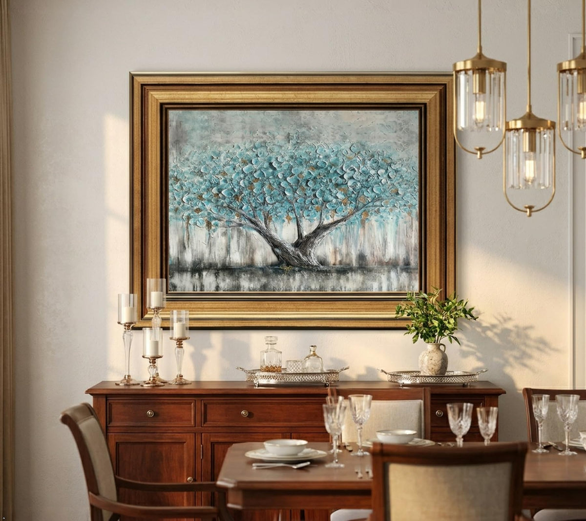 Vintage Gold Framed Tree of Life Canvas Wall Art (teal tree of life / 16"L x 12"W)
