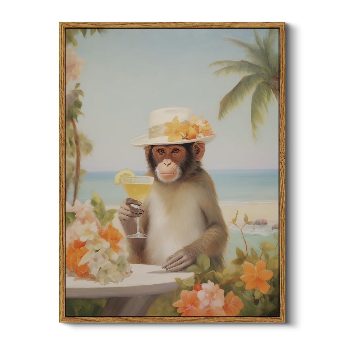 Funny Tropical Beach Animal Canvas Framed Wall Art (holiday / 16"L x 12"W)