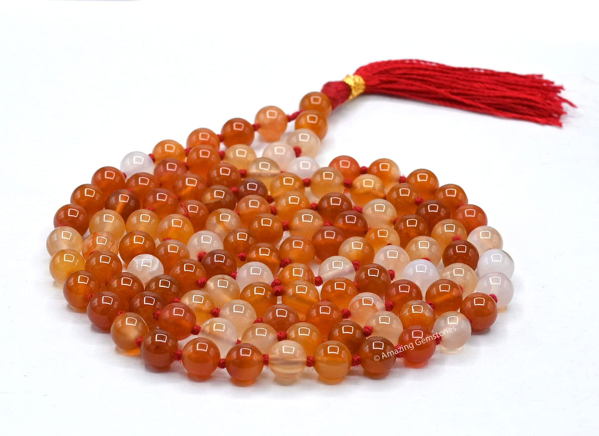 Carnelian Buddhist Prayer Beads Japa Mala with 108 Meditation Beads (Hand Knotted / Carnelian)