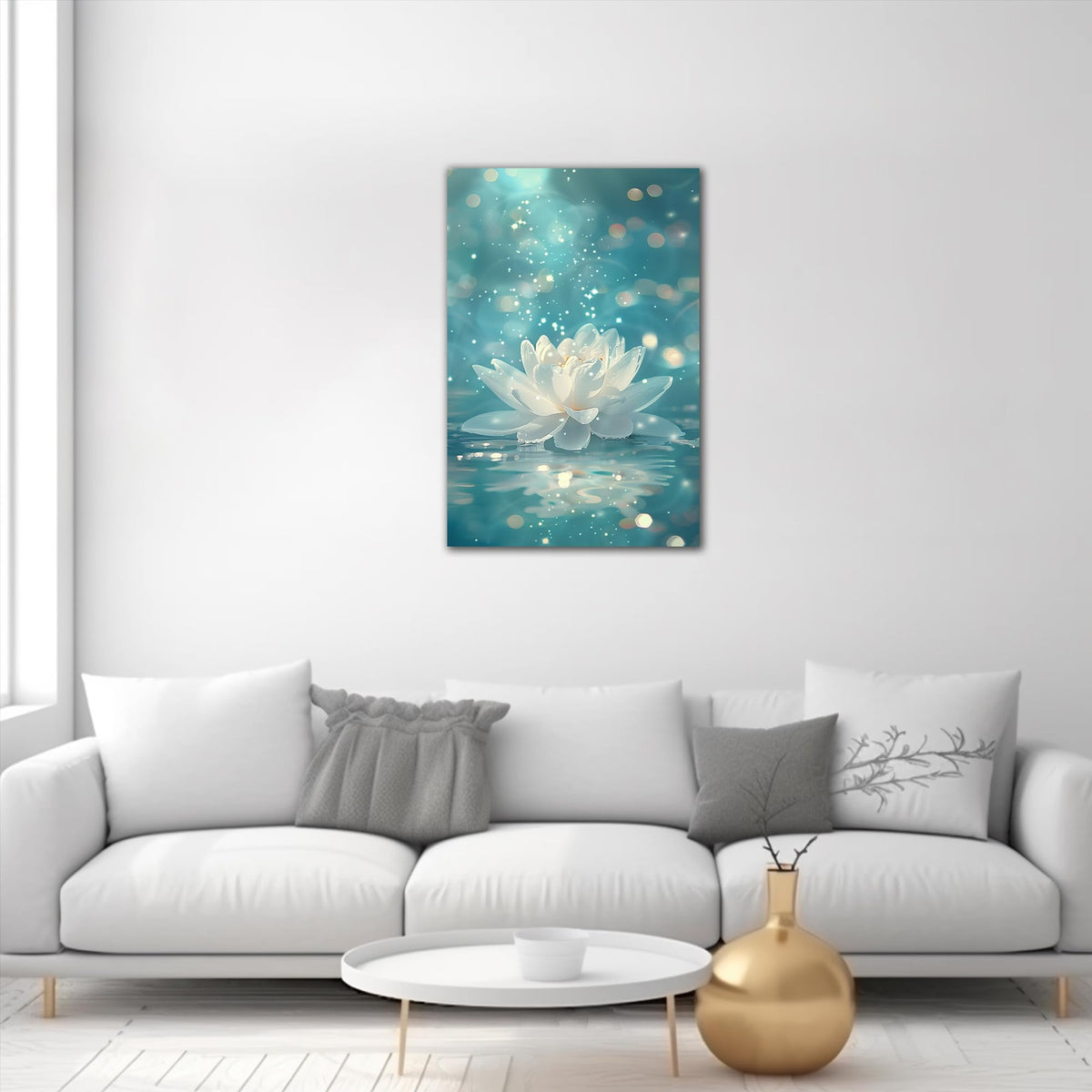 Zen Wall Art White Lotus Flower Canvas Art Print for Spa Bathroom Decor (Zen Stones Canvas Frame-06 / 24"L x 18"W)