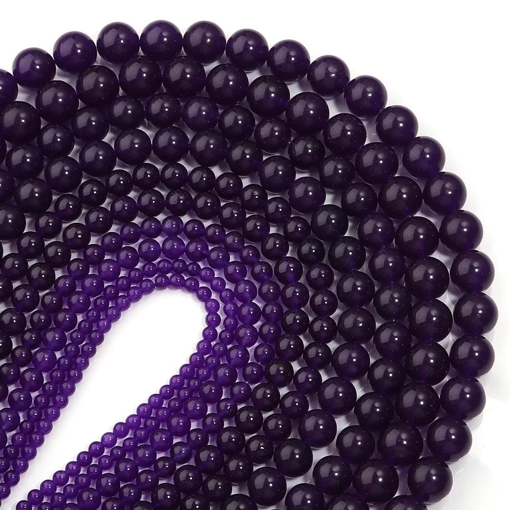 108Pcs Purple Natural Stones Chalcedony Beads Spacer Loose Beads Bulk with Holes Handcrafted for DIY Bracelets Jewelry Making Crafts Supplies (Purple Chalcedony / 8MM, 108pcs)