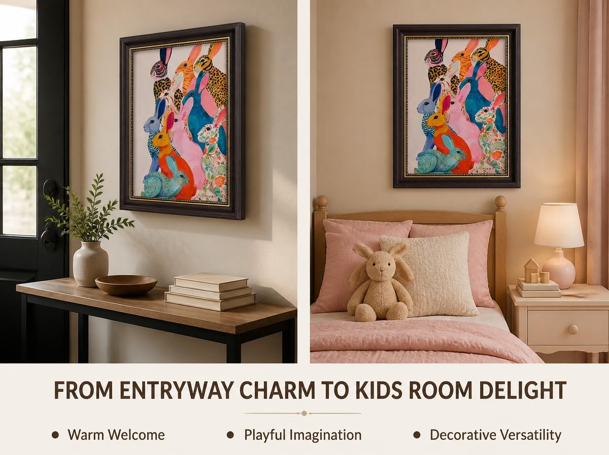Framed Colorful Rabbit Wall Art (Bunny / 11"L x 9"W)