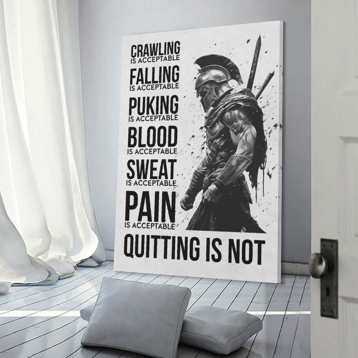 Spartan Warrior Motivational Poster Canvas Printing Wall Art Prints Wall Decor Posters Monochrome Gym Quote Fitness Discipline Bedroom Office Living Room Inspiration 24x36inch (style-15 / 24x36inch(60x90cm) Frame)