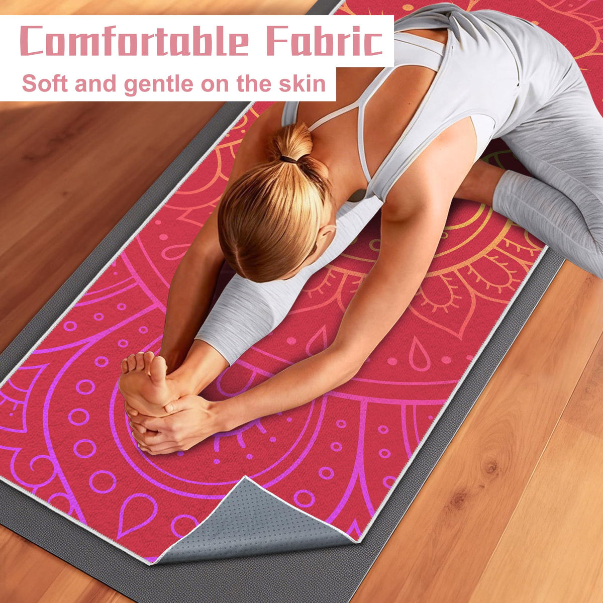 Yoga Towel Absorbent Yoga Mat Towel for Hot Yoga Non Slip (Red Flowers / Casual)