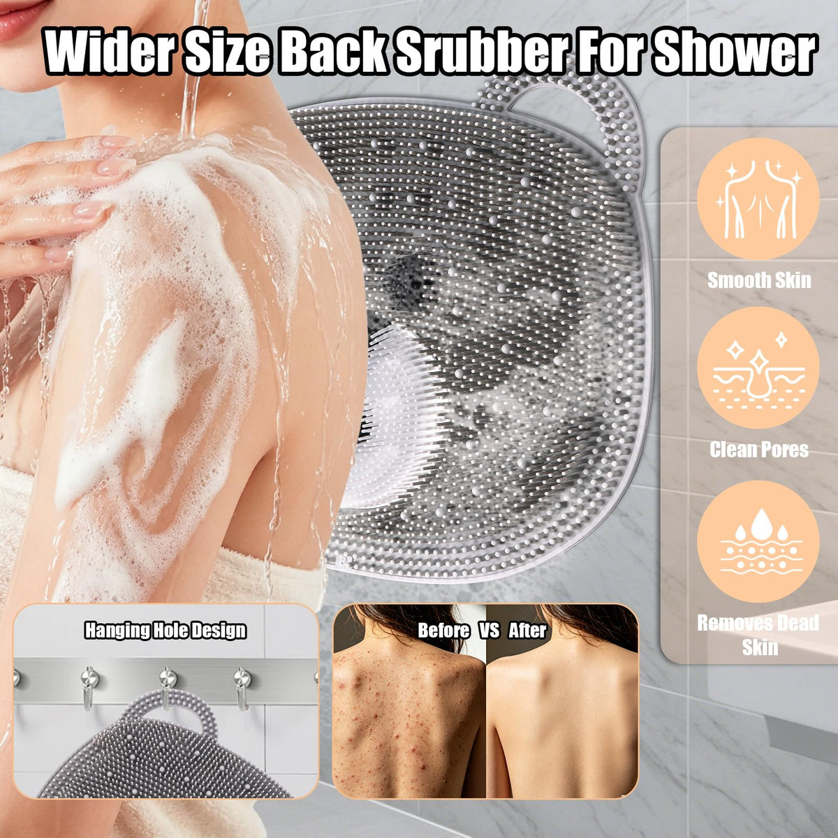 Silicone Shower Foot Scrubber Mat with Non (Grey Bear)