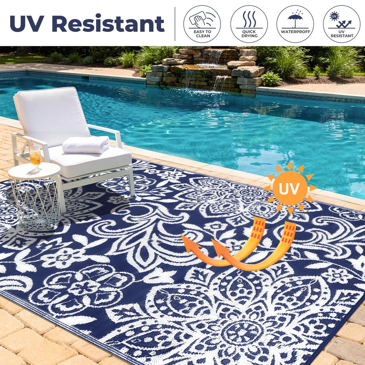 Waterproof Outdoor Rug 6' x 9' (Navy / 6' x 9')