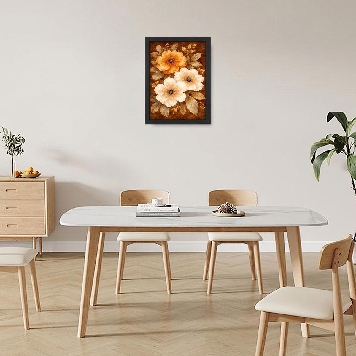 Boho Floral Wall Art Mid Century Modern Flower Canvas Wall Decor Bohemian Pictures Paintings Prints Artwork Framed Decorations For Bathroom Bedroom Living Room Office Gifts 12" x 16" (Flower / 16"L x 12"W)