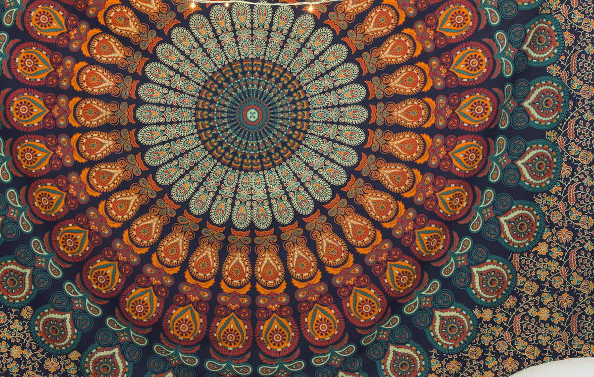 Hippie Mandala Bohemian Psychedelic Intricate Floral Design Indian Bedspread Magical Thinking Tapestry 84x90 Inches (90"L x 84"W / Multicolor)