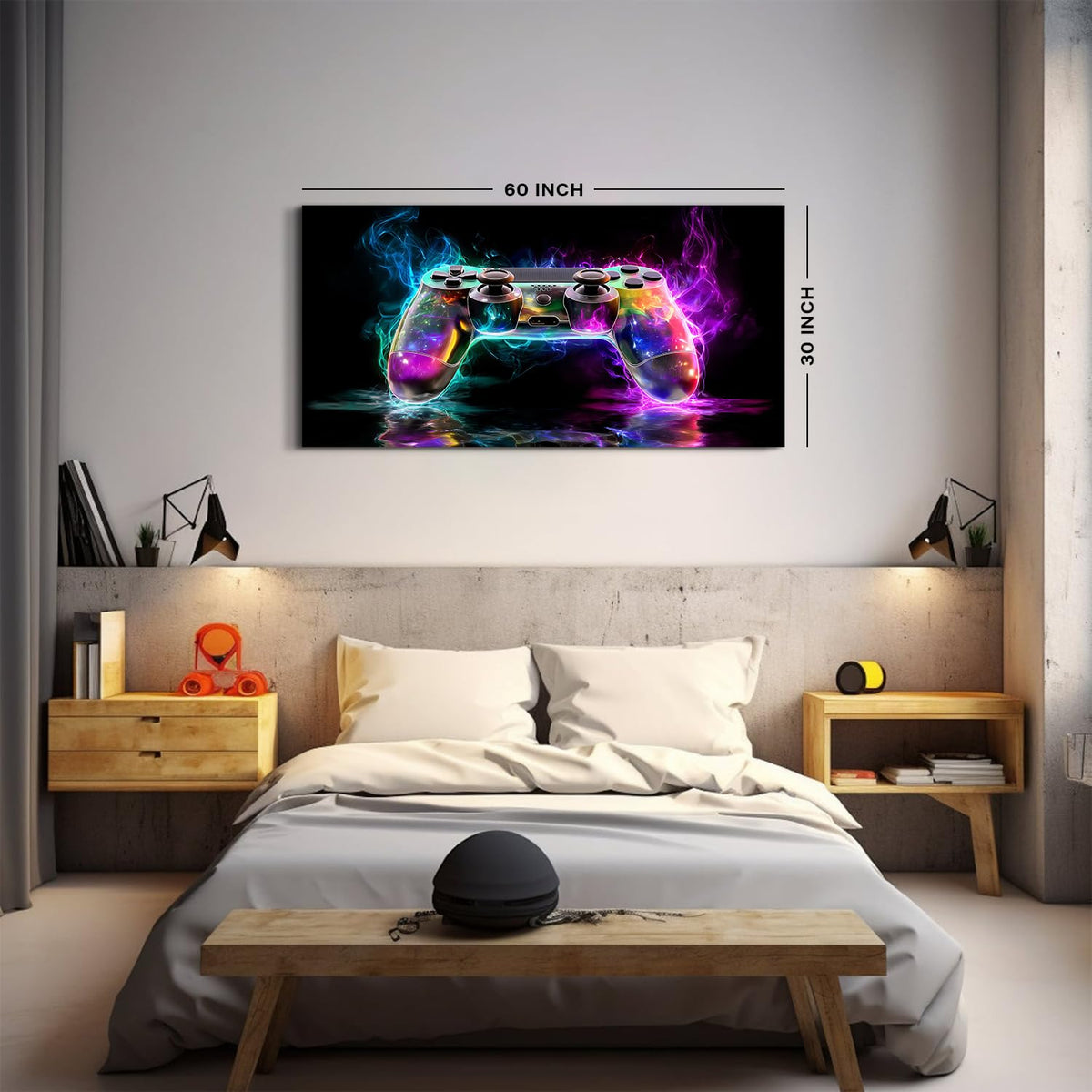 Large Game Controller Canvas Wall Art Abstract Gamer Picture Wall Decor Boys Games Bedroom Decor Colorful Abstract Neon Gamepad Poster for Teenage Men Game Room Artwork Home Decorations 30x60” (60"L x 30"W / Game)