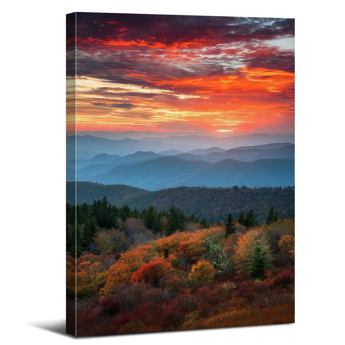 Blue Ridge Mountains Wall Art Fall Sunset Smoky Mountain Canvas Pictures Living Room Decor Nature Landscape Prints Paintings National Park Poster Autumn Misty Forest Artwork for Home Decoration 12x16" (16"L x 12"W / Blue Ridge)