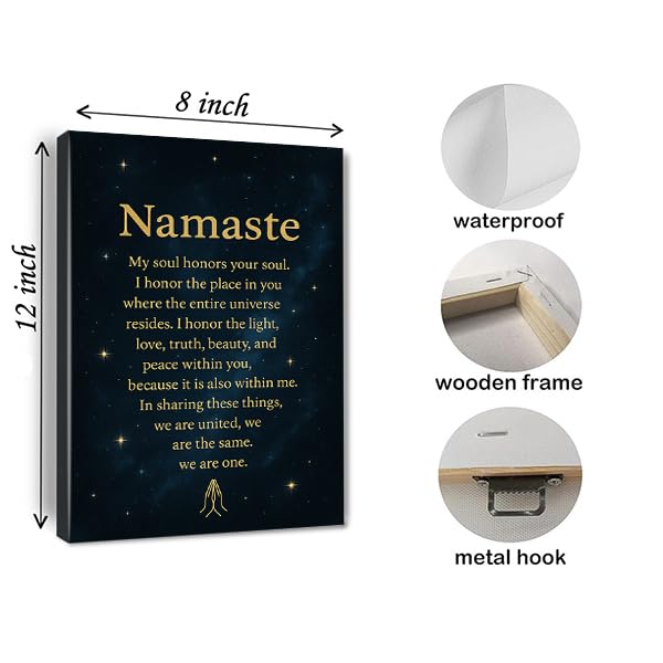 Yoga Canvas Wall Art Inspirational Namaste Definition Print zen Positive Meditation Canvas Painting Home Bedroom Wall Decor Framed Gift Framed 8 * 12 Inch (12"L x 8"W / White 9)