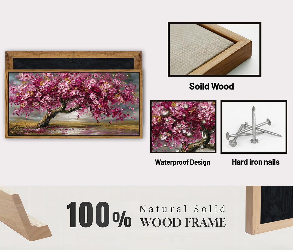 Abstract Tree Framed Wall Art Colorful Daisy Floral Wall Decor Nature Trees Botanical Painting Canvas Prints Rustic Farmhouse Pictures Posters Modern Artwork for Bedroom Living Room Decorations 30x57.8" (30"L x 57.8"W / Pink Tree)