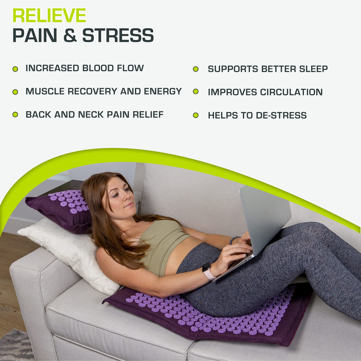 Fit Ki Acupressure Mat and Pillow Set with 100% Natural Linen for Back (Royal Lilac)