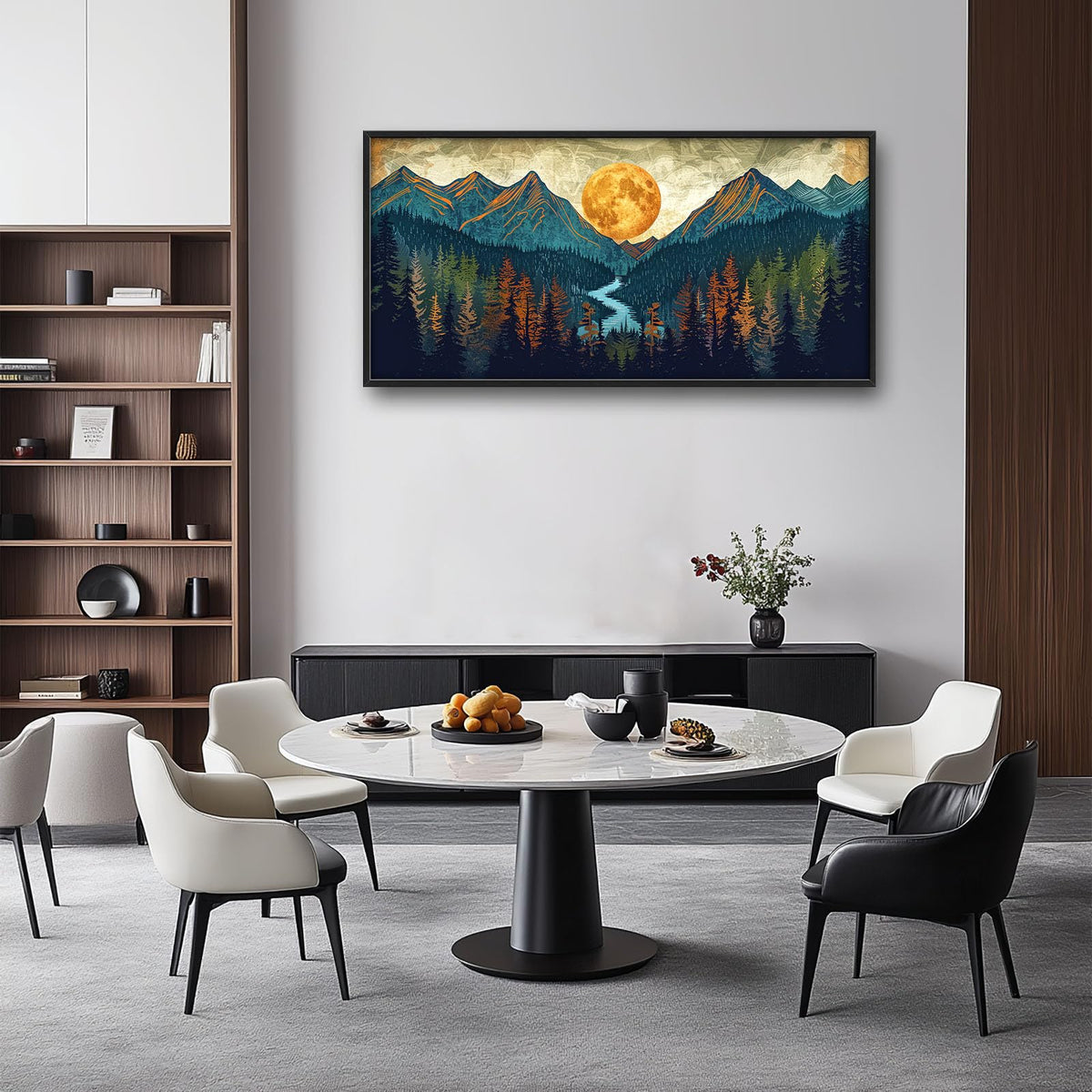 Boho Mountain Large Wall Art Mountain Landscape Pictures Moon Pine Tree Forest Lake Wall Decor Nature Canvas Print Painting Artwork for Bathroom Living Room Bedroom 60L x 30W (Mountain Moon / 60"L x 30"W)