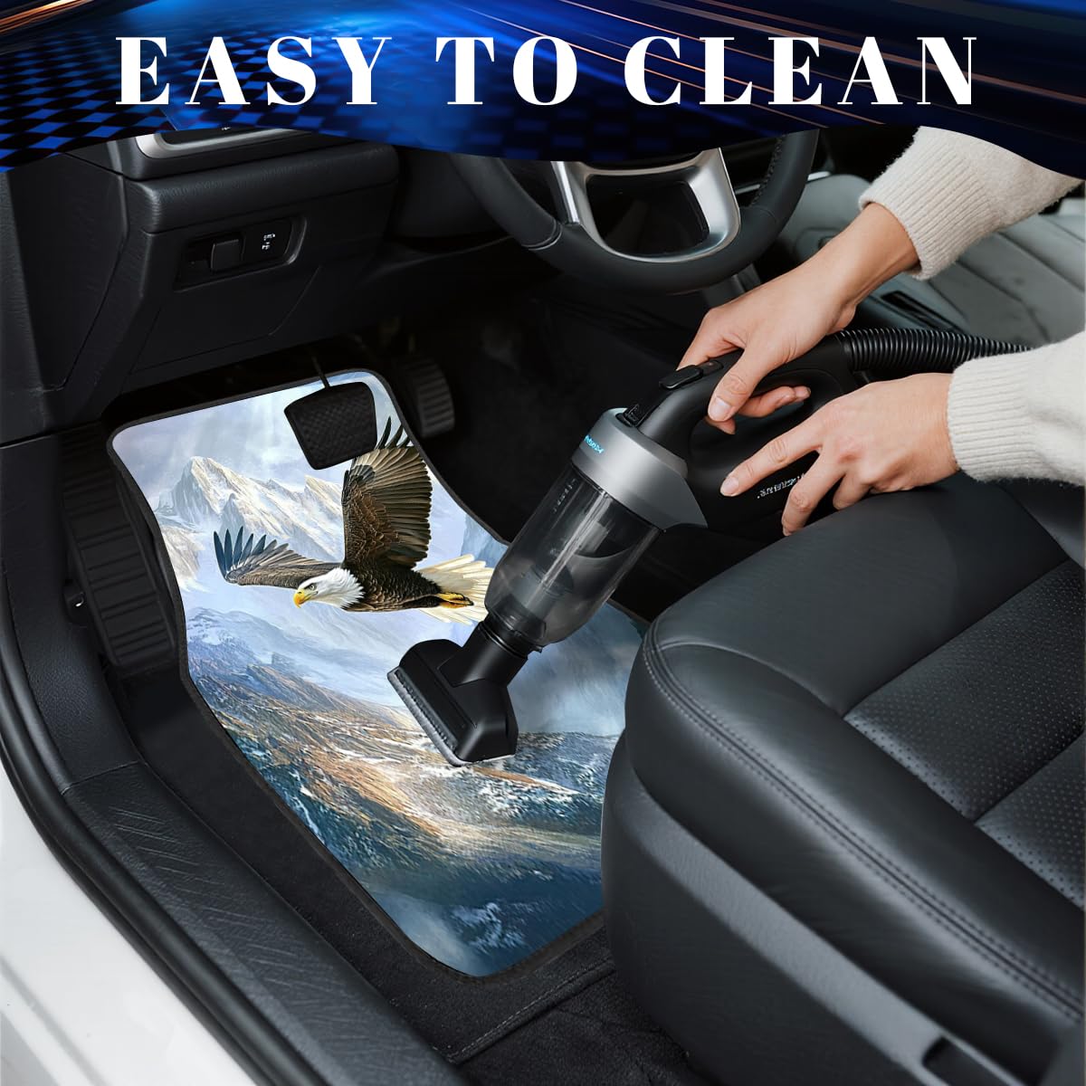 Eagle Car Floor Mats Set of 4 Rustic Sun Soaring Mountain Cloud Blue Sky Automotive Car Floor Carpets Non (26.8"L x 17.3"W x 0.4"Th / Eagle)