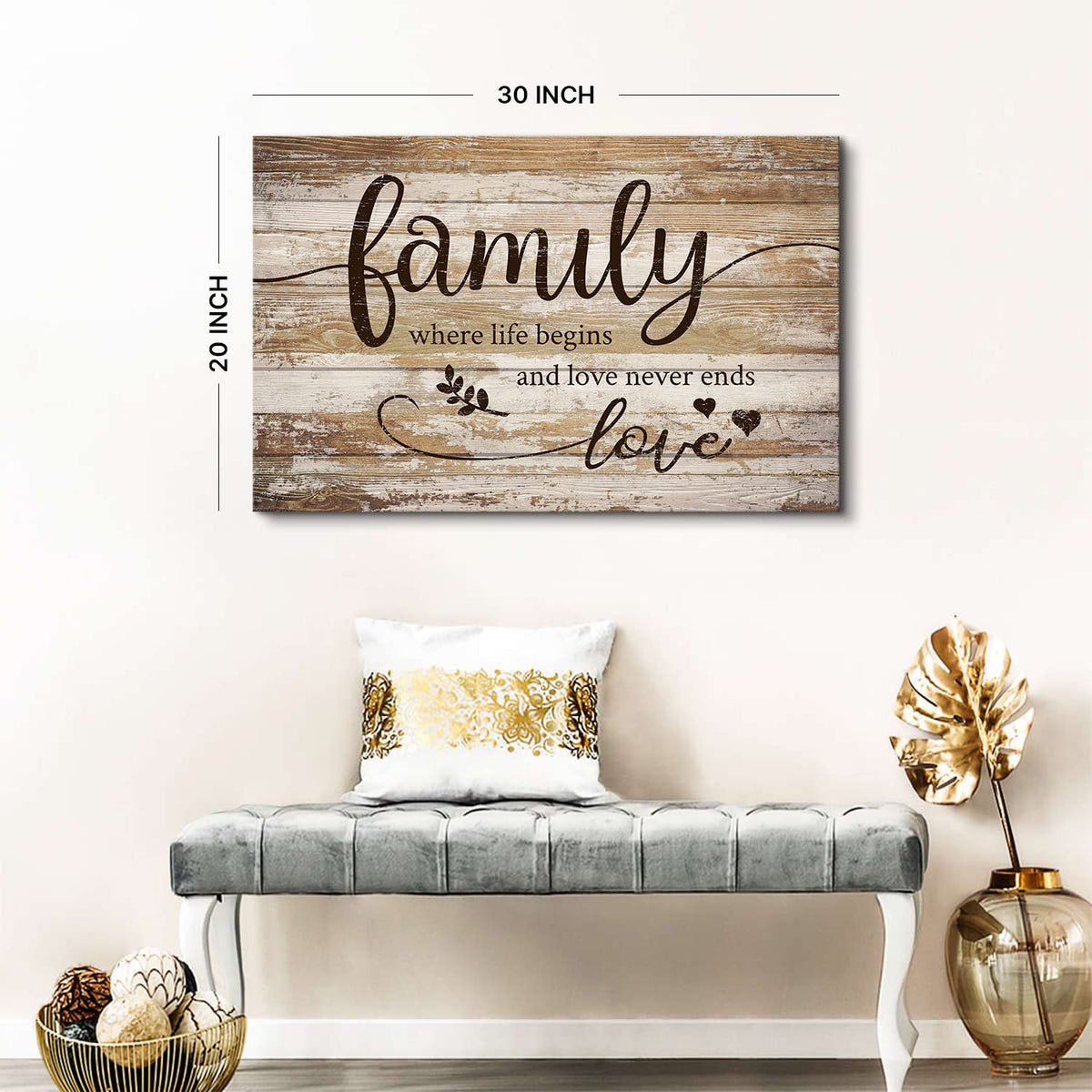 Rustic Kitchen Family Wall Art Farmhouse Brown Home Blessed Picture Vintage Inspirational Wood Grain Canvas Painting Country Motivational Quotes Poster Artwork for Bedroom Living Room Decoration 20x30 (30"L x 20"W / Family)