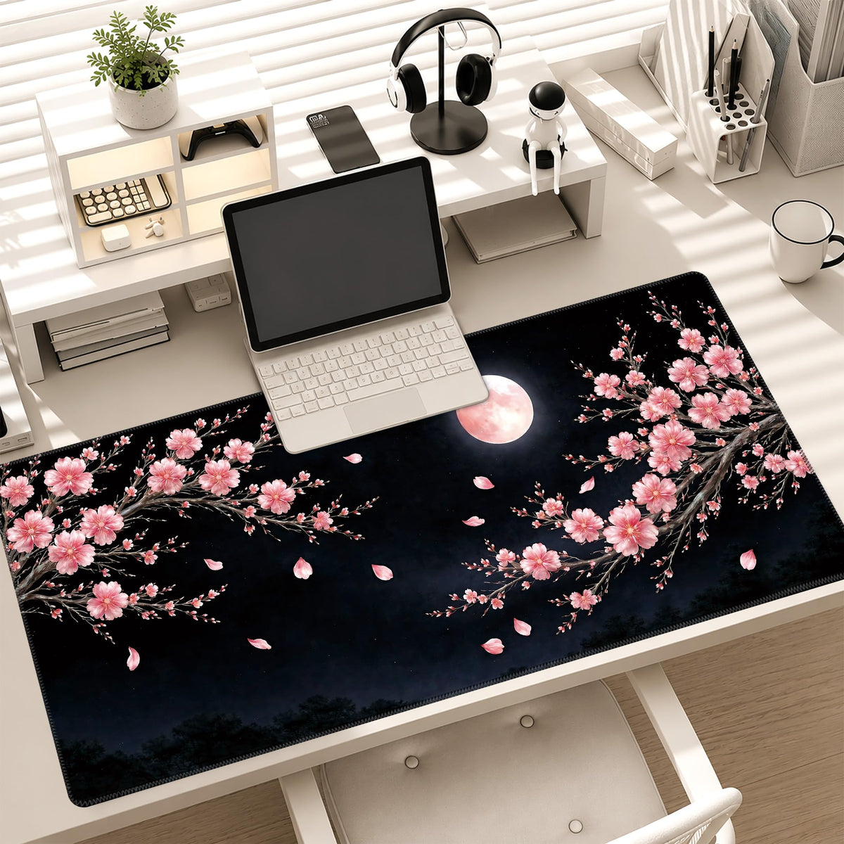 Cherry Blossom Extended Gaming Mouse Pad (Pink Moon Cherry Blossom / 35.4L x 15.7W inches)