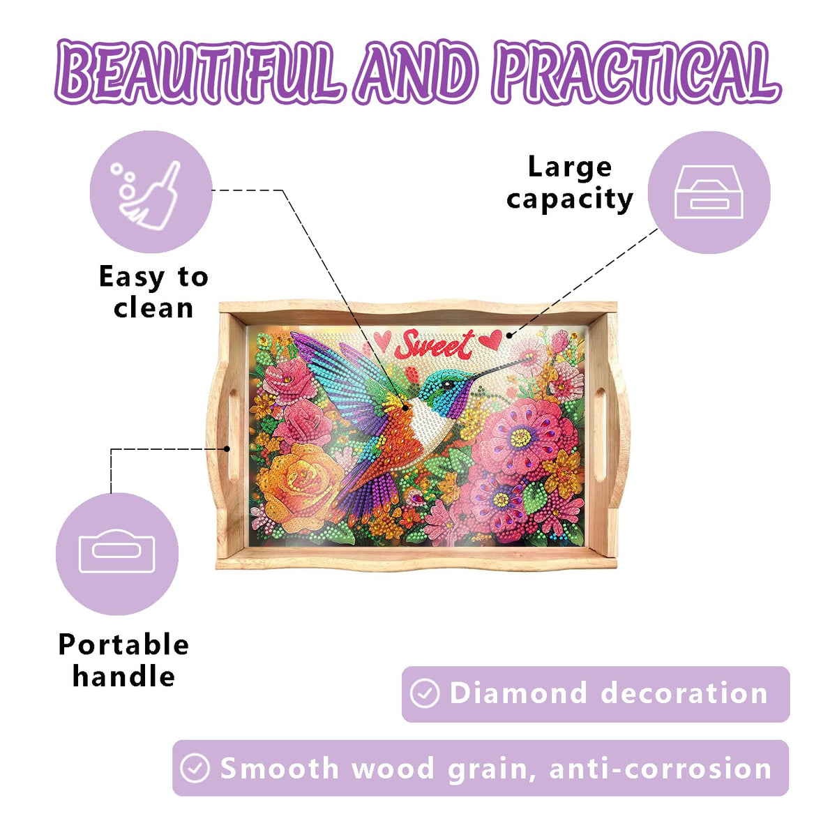 DIY Ocean Diamond Painting Serving Tray with Handle for Adults (U Bird Medium)