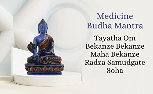 Tibetan Healing Medicine Buddha Statue Hand Painted Nepal (5 Inch (Pack of 1) / Blue)