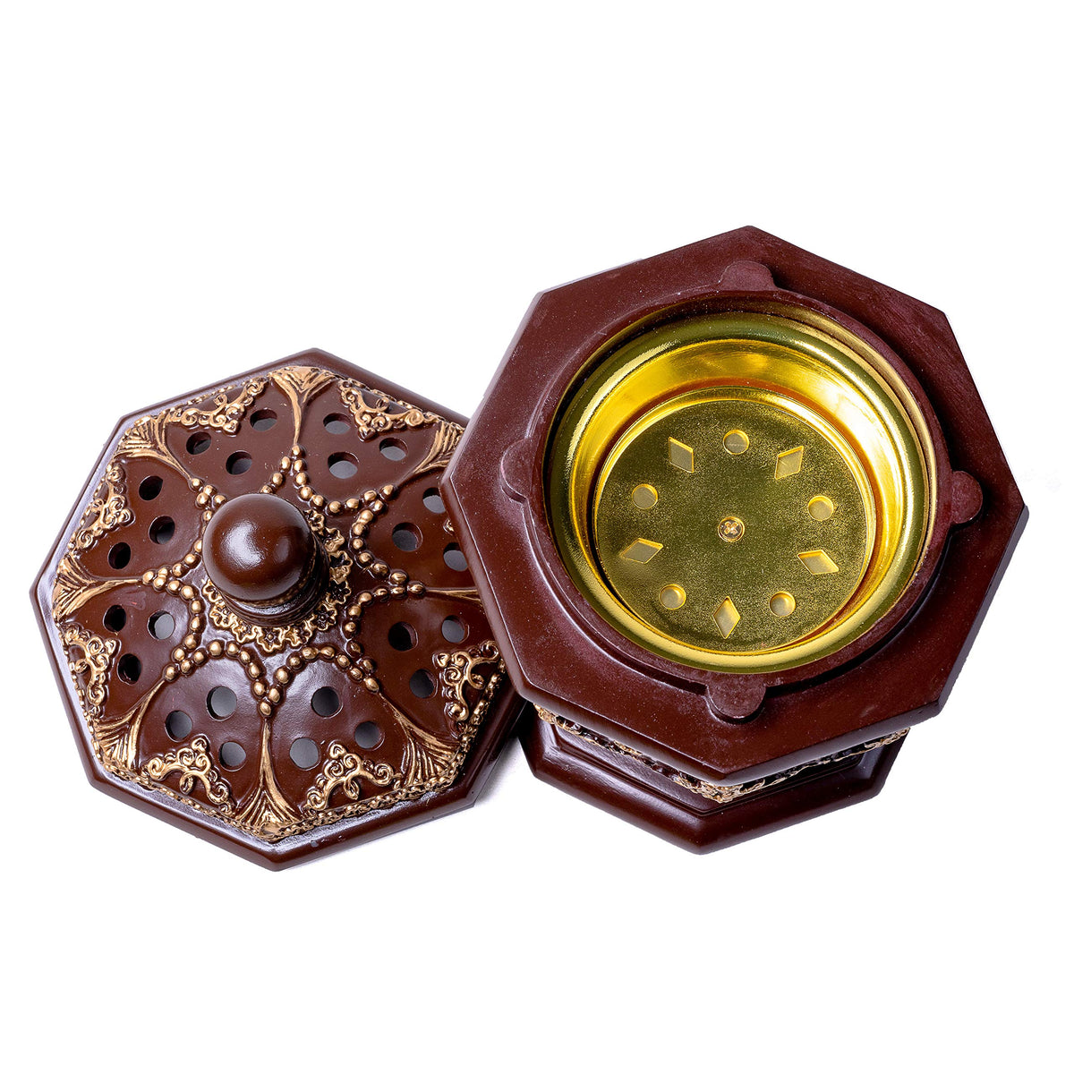 Charcoal Incense Burner Holder Luxury Octagon (Brown)