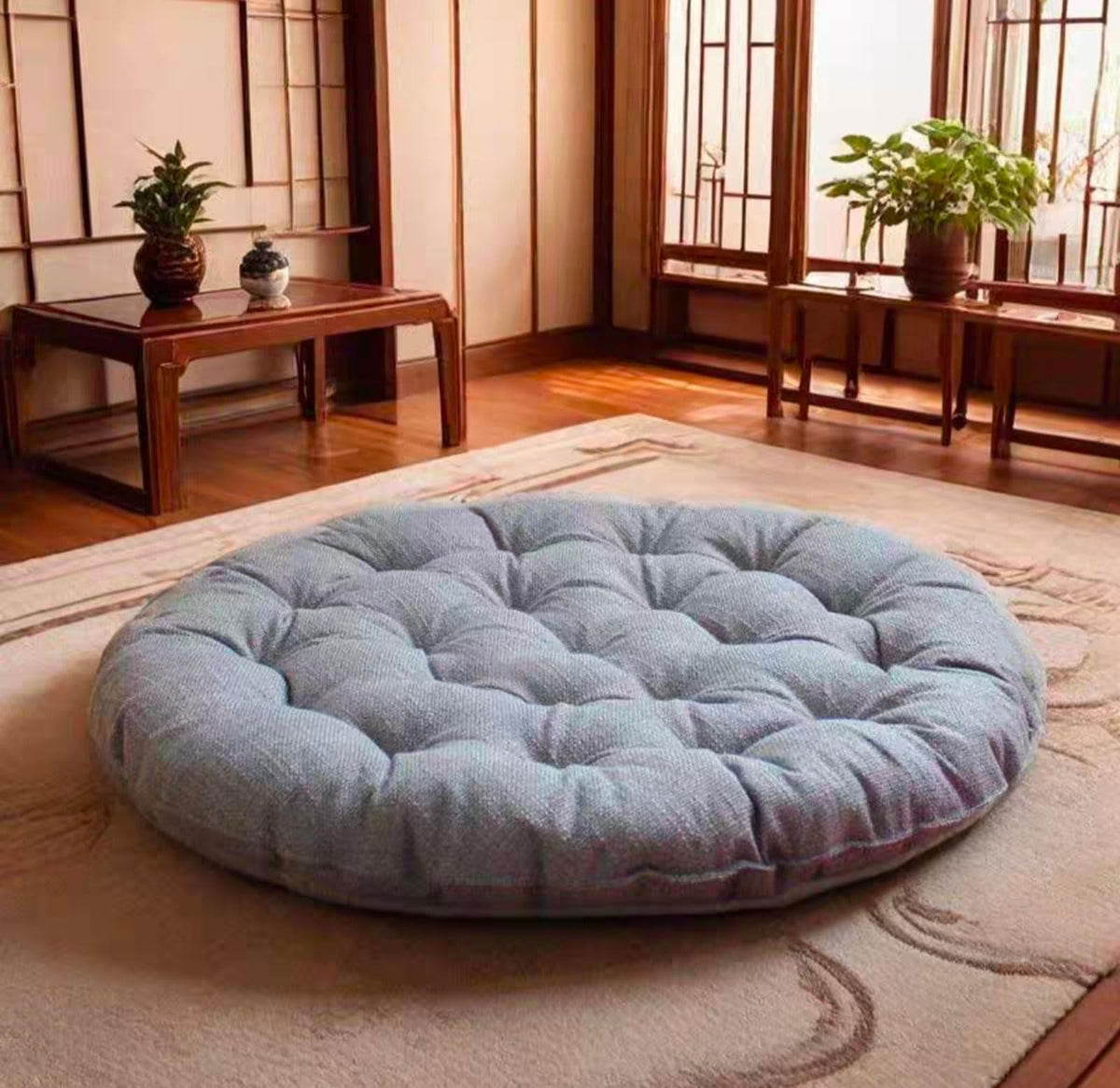 Large Linen Floor Cushions 26inch (26inch / Light Gray)